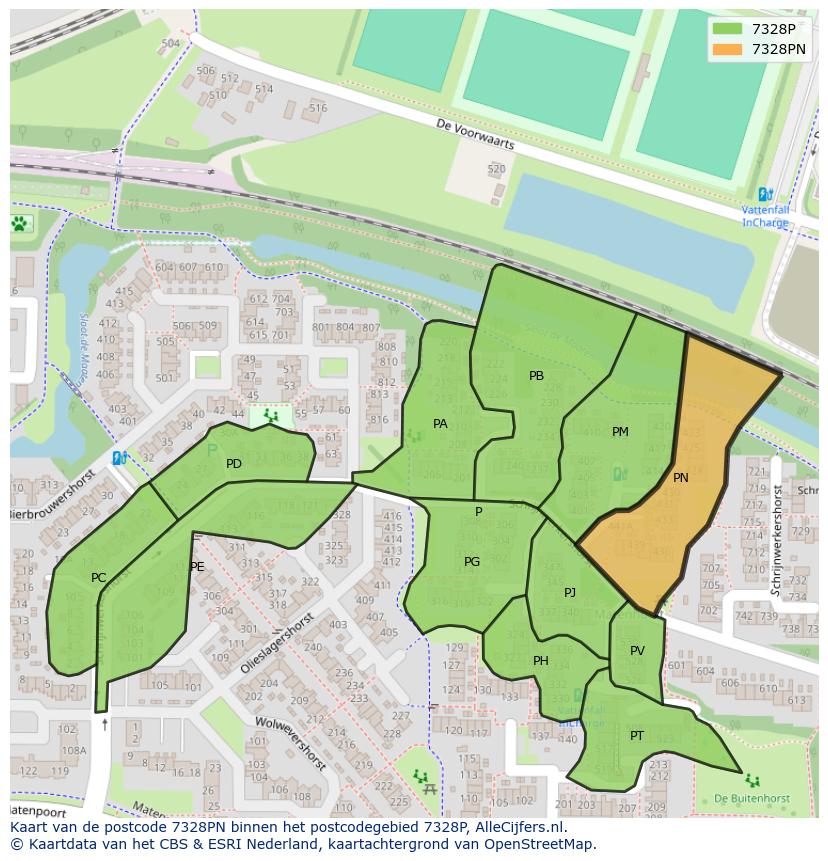 Afbeelding van het postcodegebied 7328 PN op de kaart.