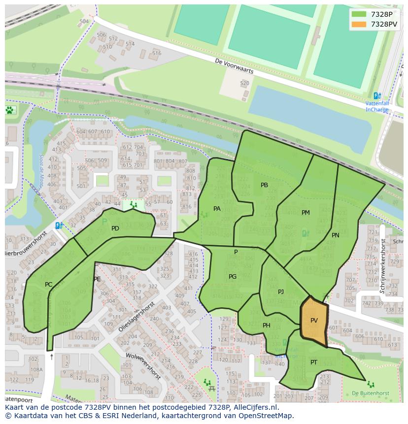 Afbeelding van het postcodegebied 7328 PV op de kaart.
