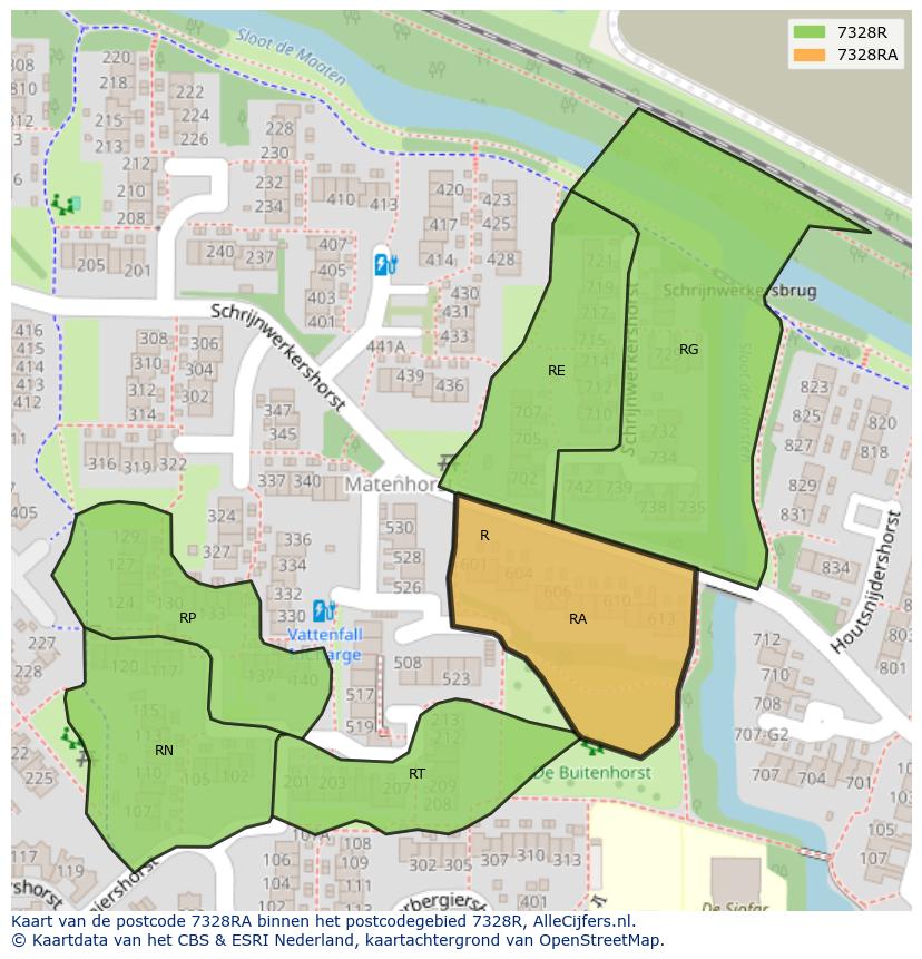 Afbeelding van het postcodegebied 7328 RA op de kaart.