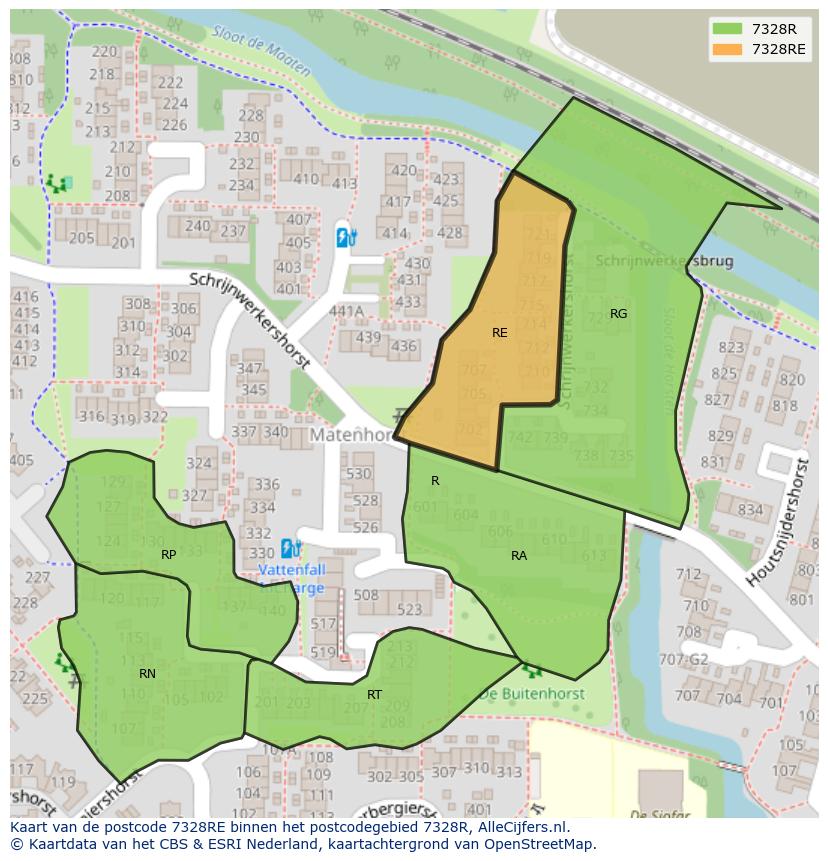 Afbeelding van het postcodegebied 7328 RE op de kaart.