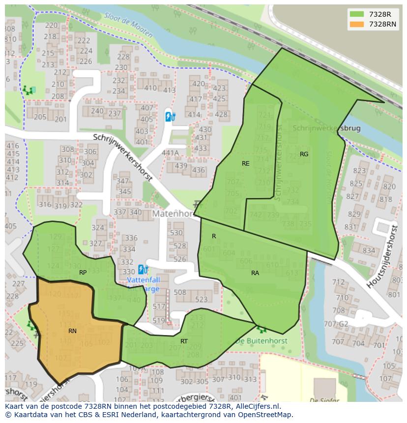 Afbeelding van het postcodegebied 7328 RN op de kaart.