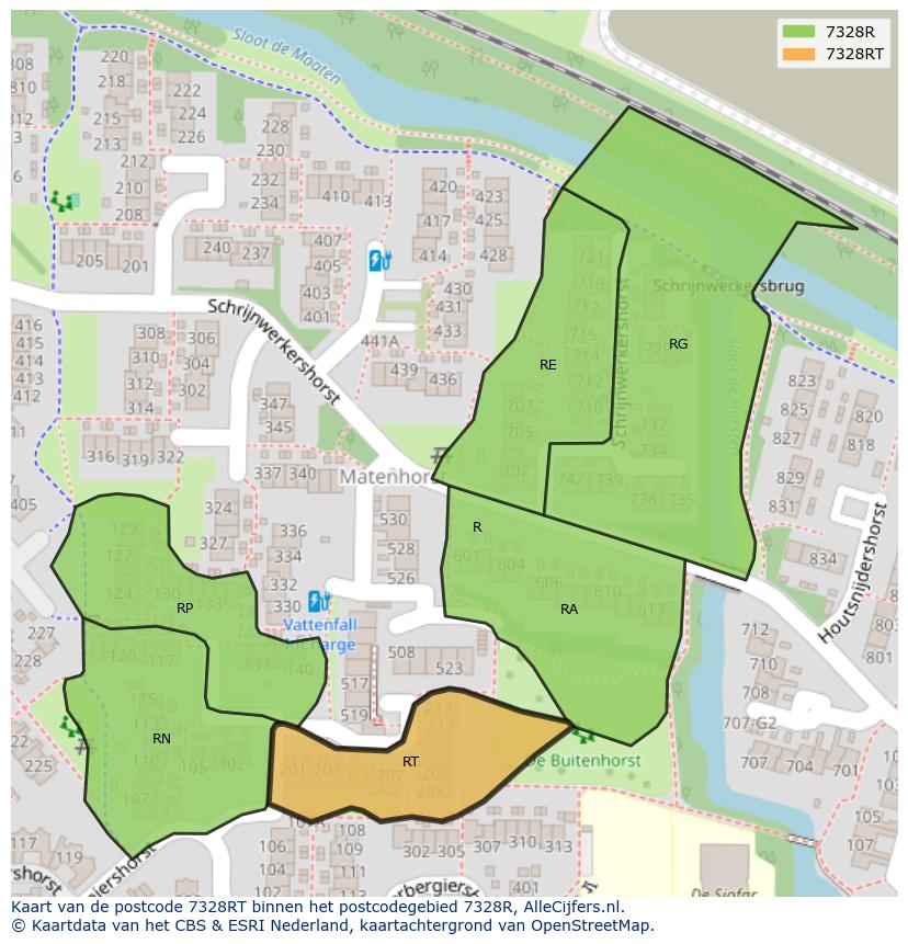 Afbeelding van het postcodegebied 7328 RT op de kaart.