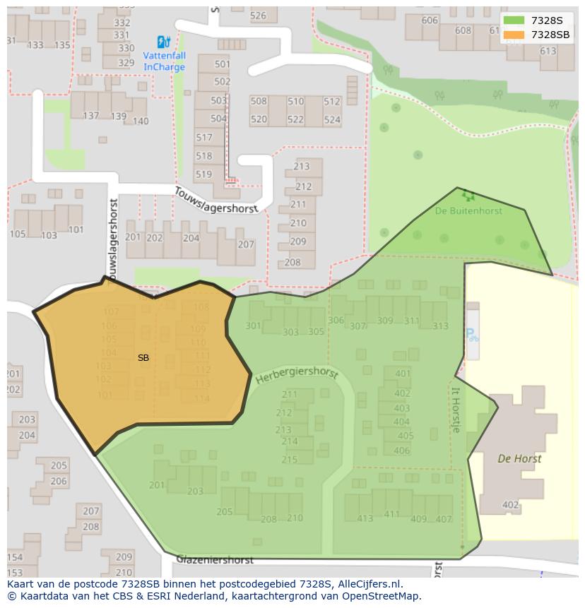 Afbeelding van het postcodegebied 7328 SB op de kaart.