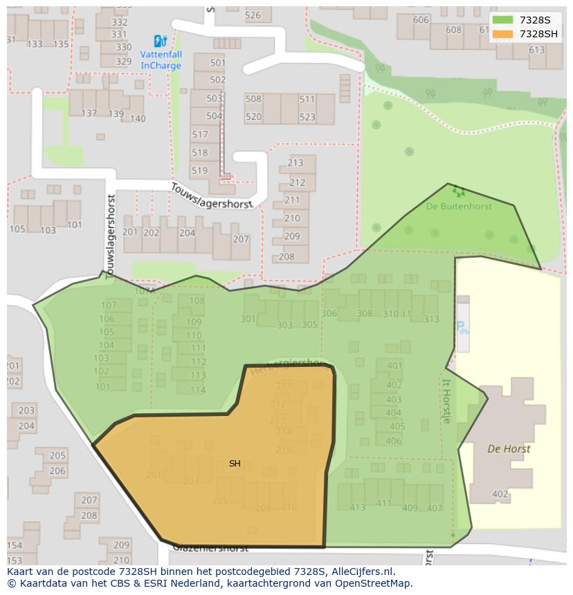 Afbeelding van het postcodegebied 7328 SH op de kaart.