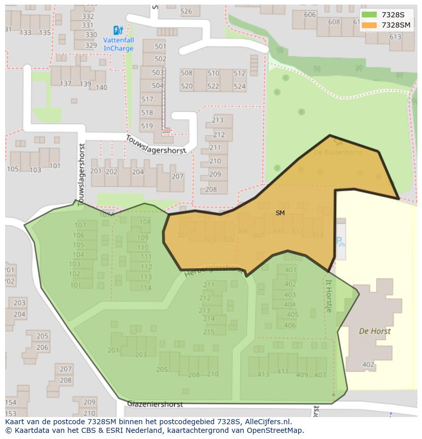 Afbeelding van het postcodegebied 7328 SM op de kaart.