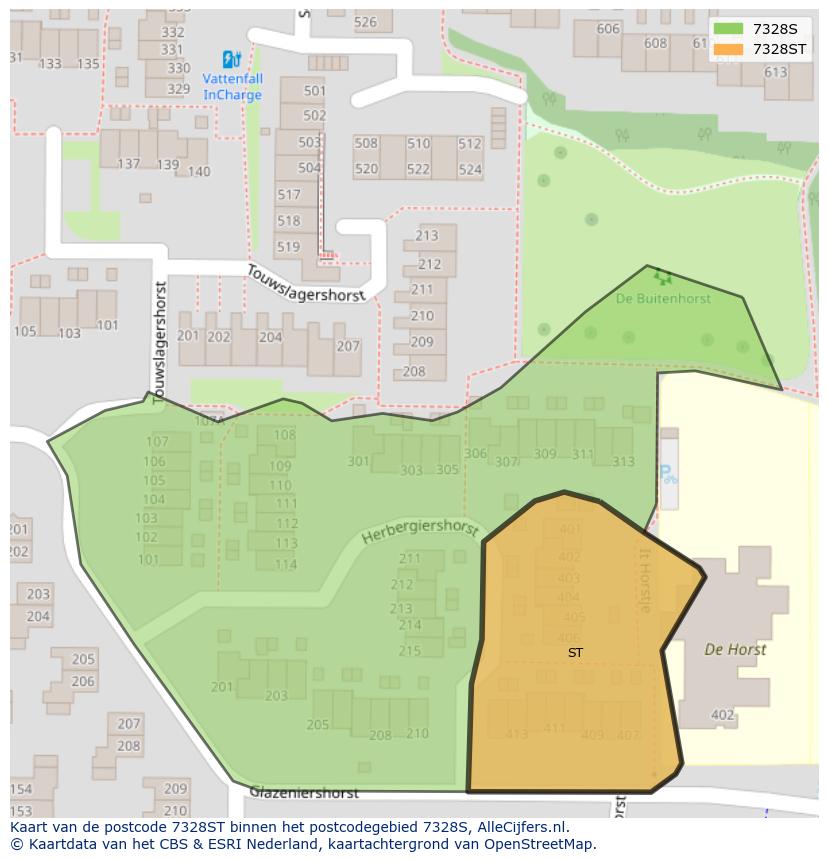Afbeelding van het postcodegebied 7328 ST op de kaart.