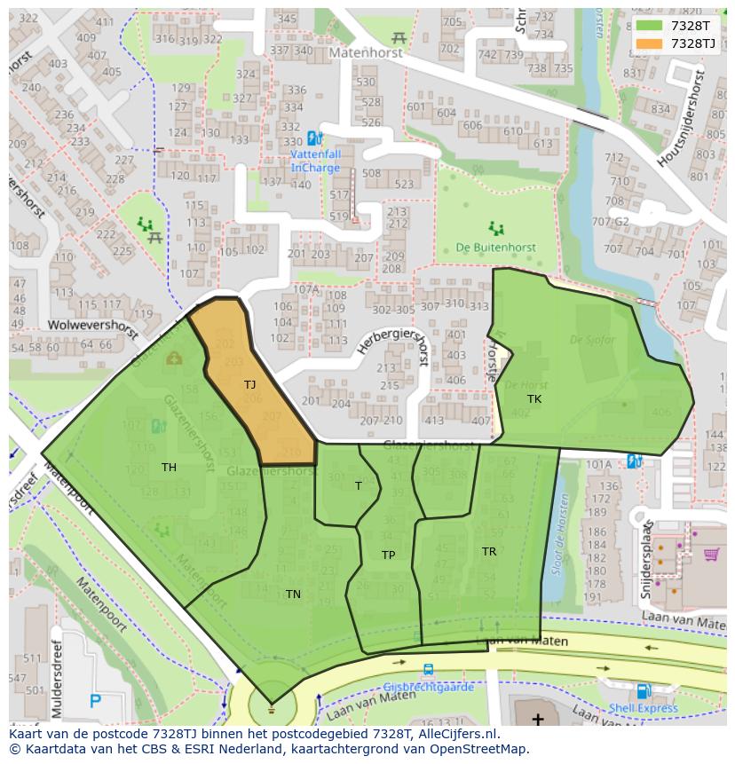 Afbeelding van het postcodegebied 7328 TJ op de kaart.