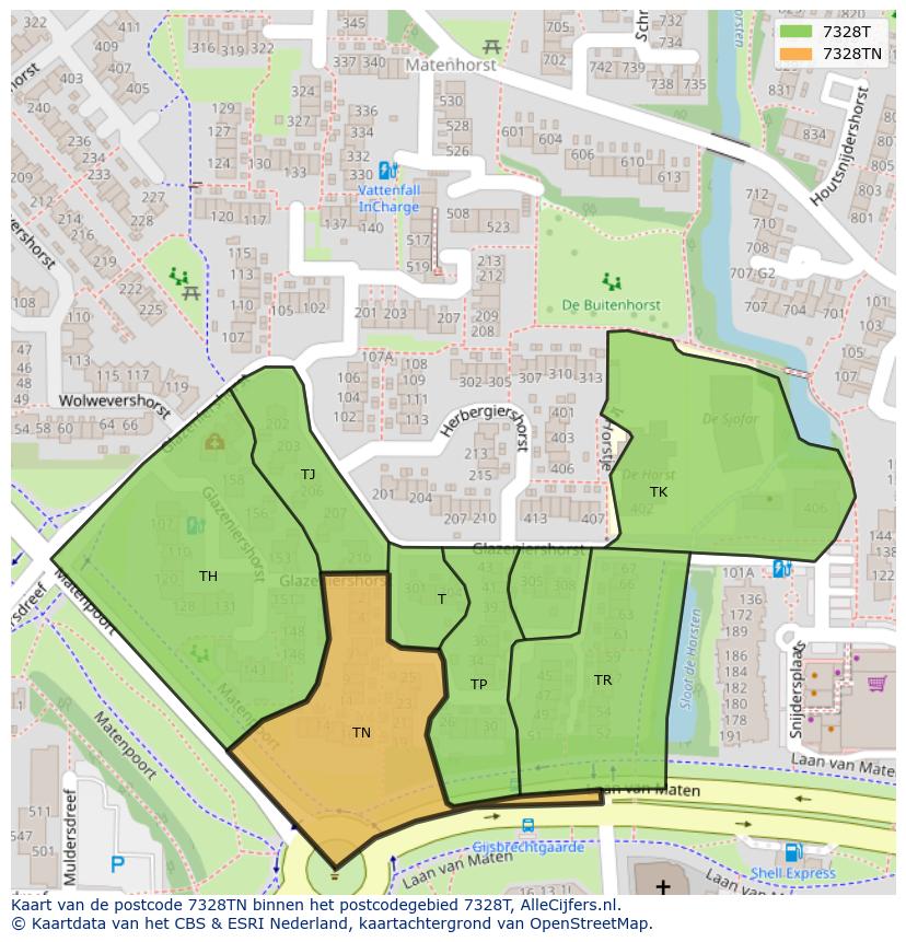 Afbeelding van het postcodegebied 7328 TN op de kaart.