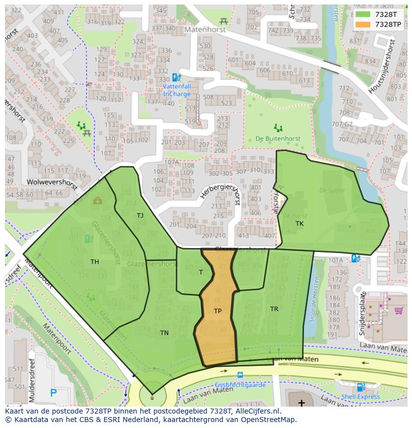 Afbeelding van het postcodegebied 7328 TP op de kaart.
