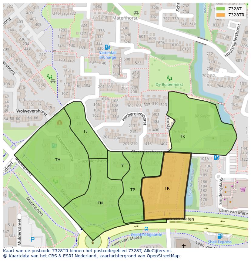 Afbeelding van het postcodegebied 7328 TR op de kaart.