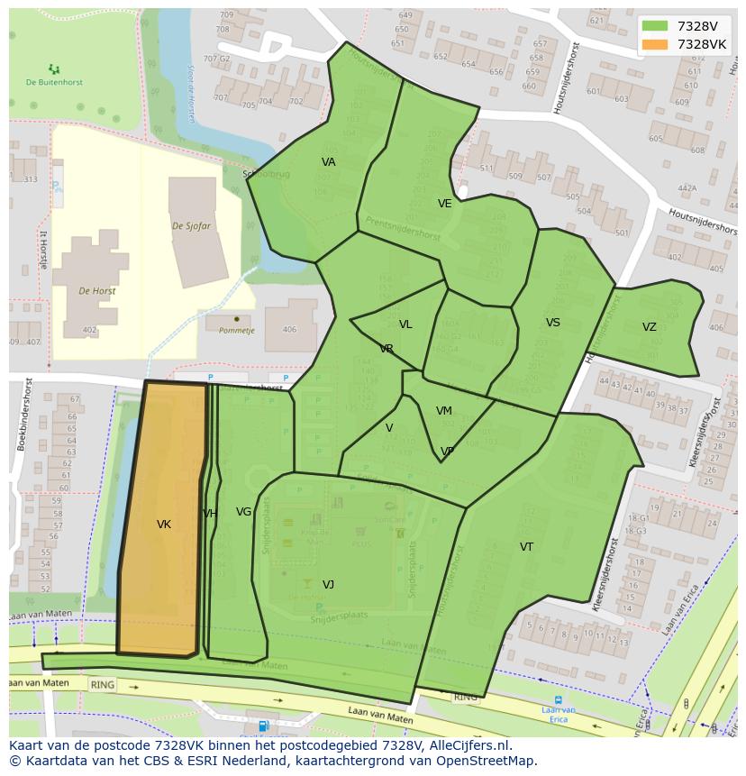Afbeelding van het postcodegebied 7328 VK op de kaart.