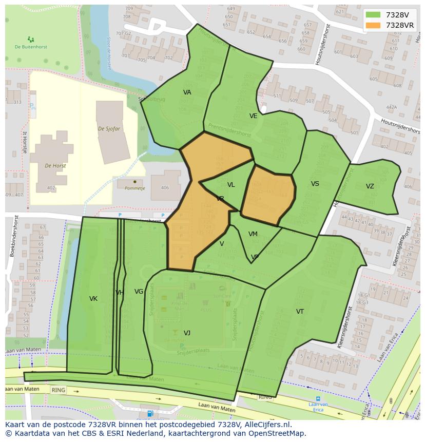 Afbeelding van het postcodegebied 7328 VR op de kaart.