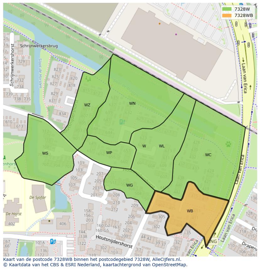 Afbeelding van het postcodegebied 7328 WB op de kaart.