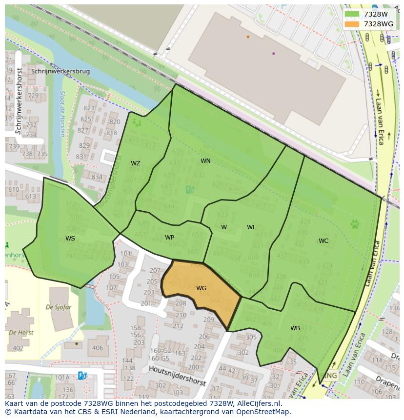 Afbeelding van het postcodegebied 7328 WG op de kaart.