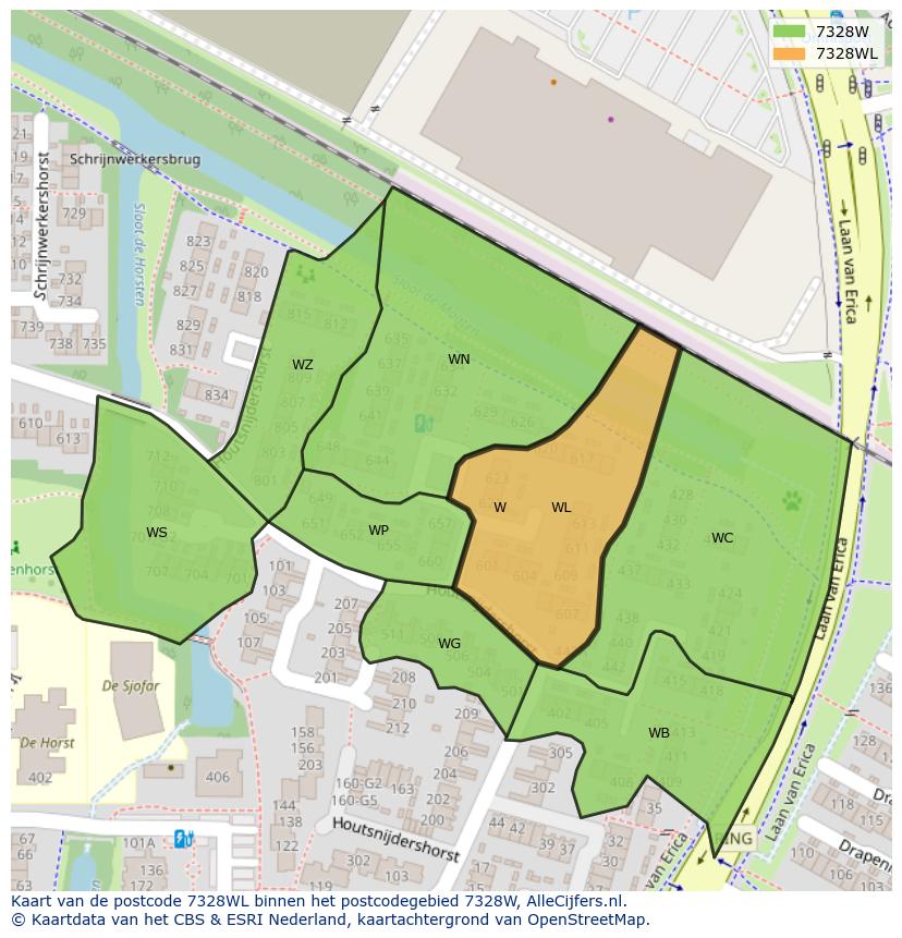 Afbeelding van het postcodegebied 7328 WL op de kaart.