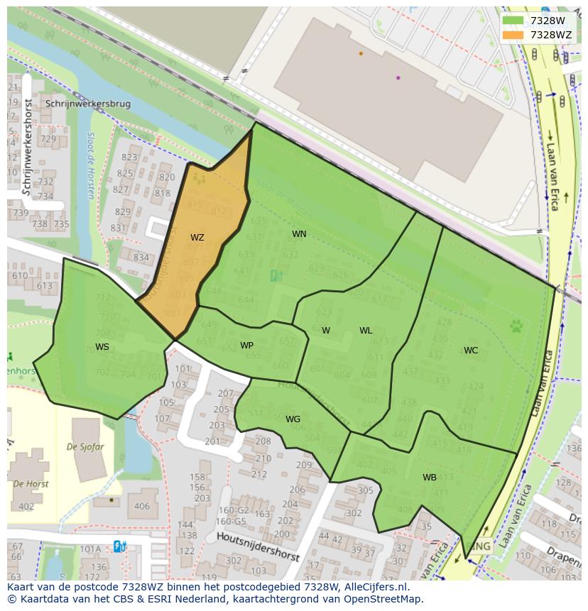 Afbeelding van het postcodegebied 7328 WZ op de kaart.