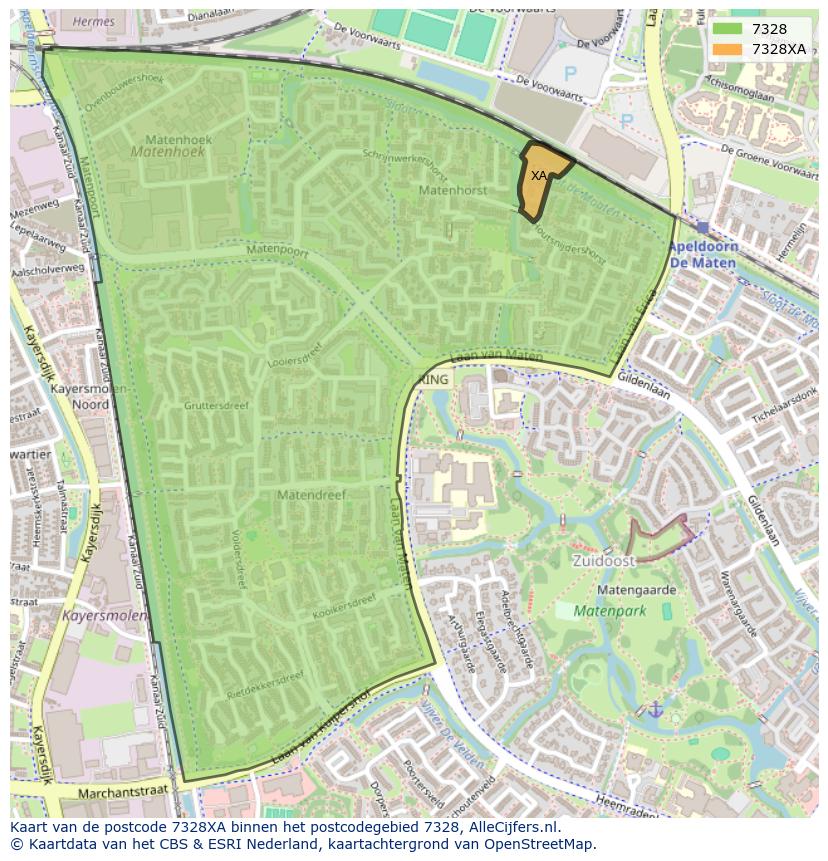 Afbeelding van het postcodegebied 7328 XA op de kaart.