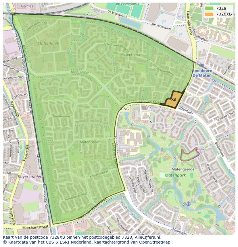 Afbeelding van het postcodegebied 7328 XB op de kaart.