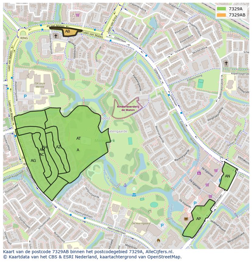 Afbeelding van het postcodegebied 7329 AB op de kaart.