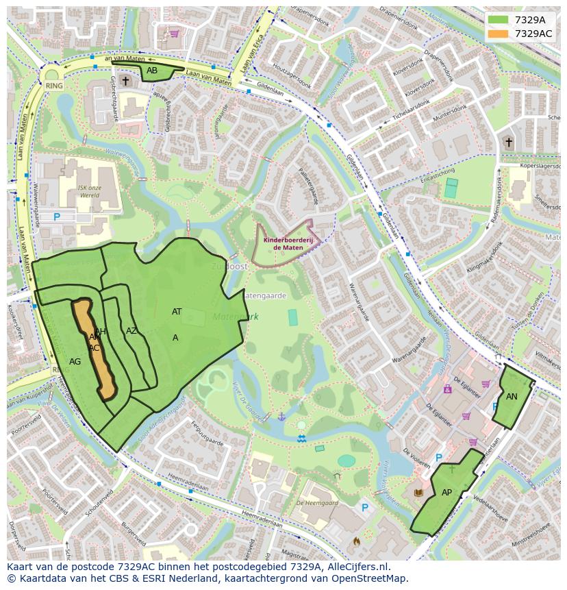 Afbeelding van het postcodegebied 7329 AC op de kaart.