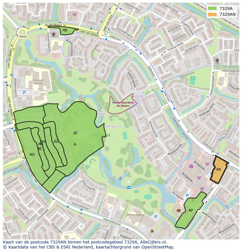 Afbeelding van het postcodegebied 7329 AN op de kaart.