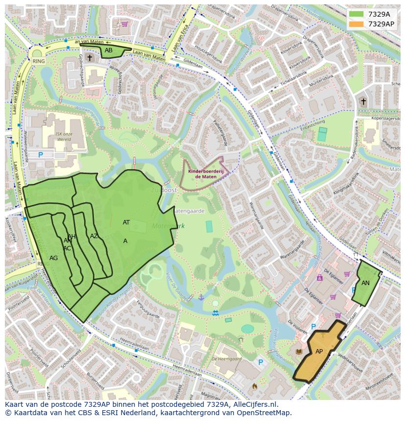 Afbeelding van het postcodegebied 7329 AP op de kaart.