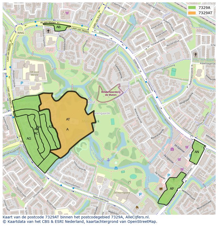 Afbeelding van het postcodegebied 7329 AT op de kaart.