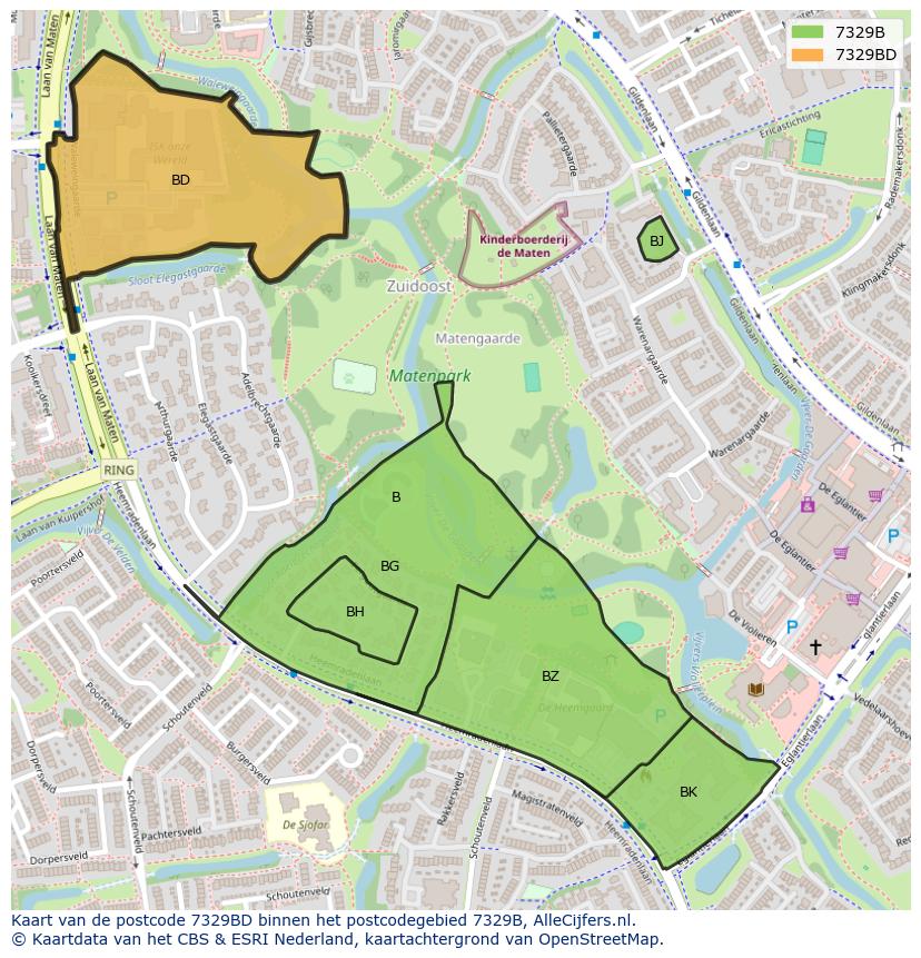 Afbeelding van het postcodegebied 7329 BD op de kaart.