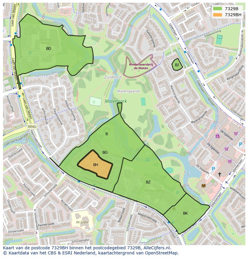 Afbeelding van het postcodegebied 7329 BH op de kaart.
