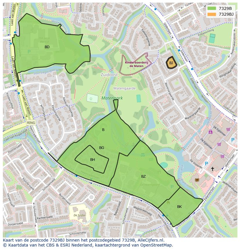 Afbeelding van het postcodegebied 7329 BJ op de kaart.