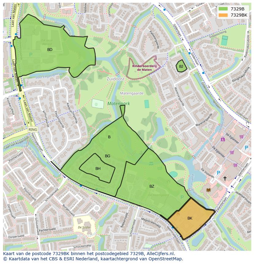 Afbeelding van het postcodegebied 7329 BK op de kaart.