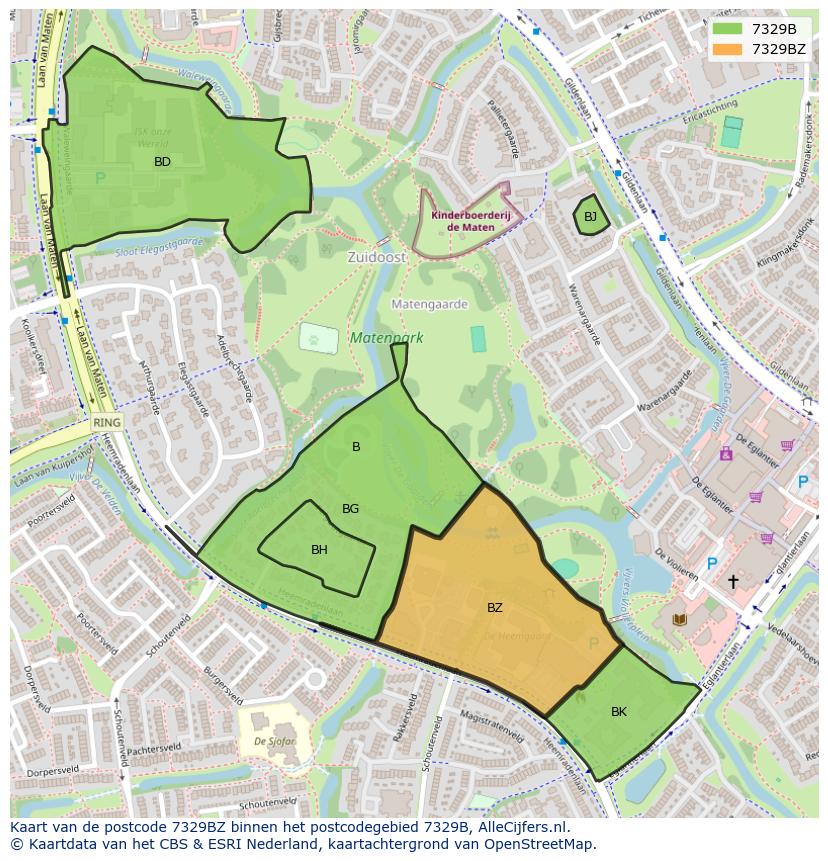 Afbeelding van het postcodegebied 7329 BZ op de kaart.