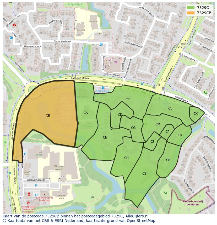 Afbeelding van het postcodegebied 7329 CB op de kaart.