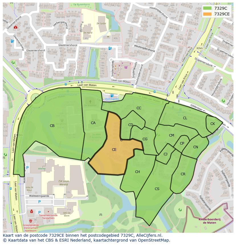 Afbeelding van het postcodegebied 7329 CE op de kaart.