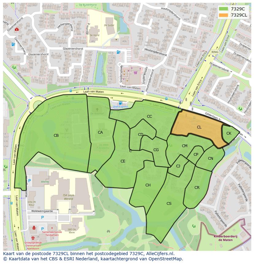 Afbeelding van het postcodegebied 7329 CL op de kaart.