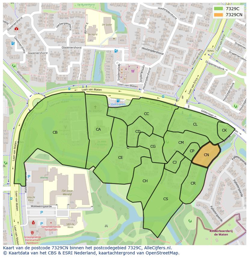 Afbeelding van het postcodegebied 7329 CN op de kaart.