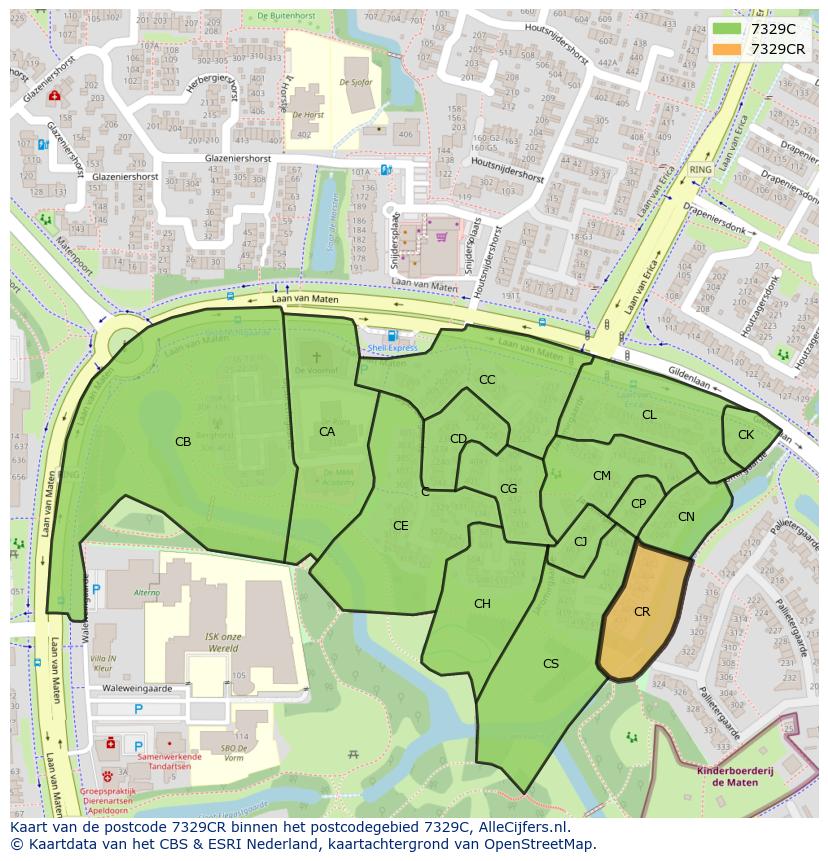 Afbeelding van het postcodegebied 7329 CR op de kaart.