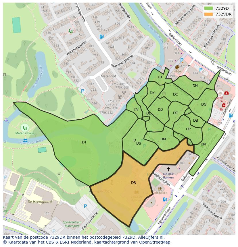 Afbeelding van het postcodegebied 7329 DR op de kaart.