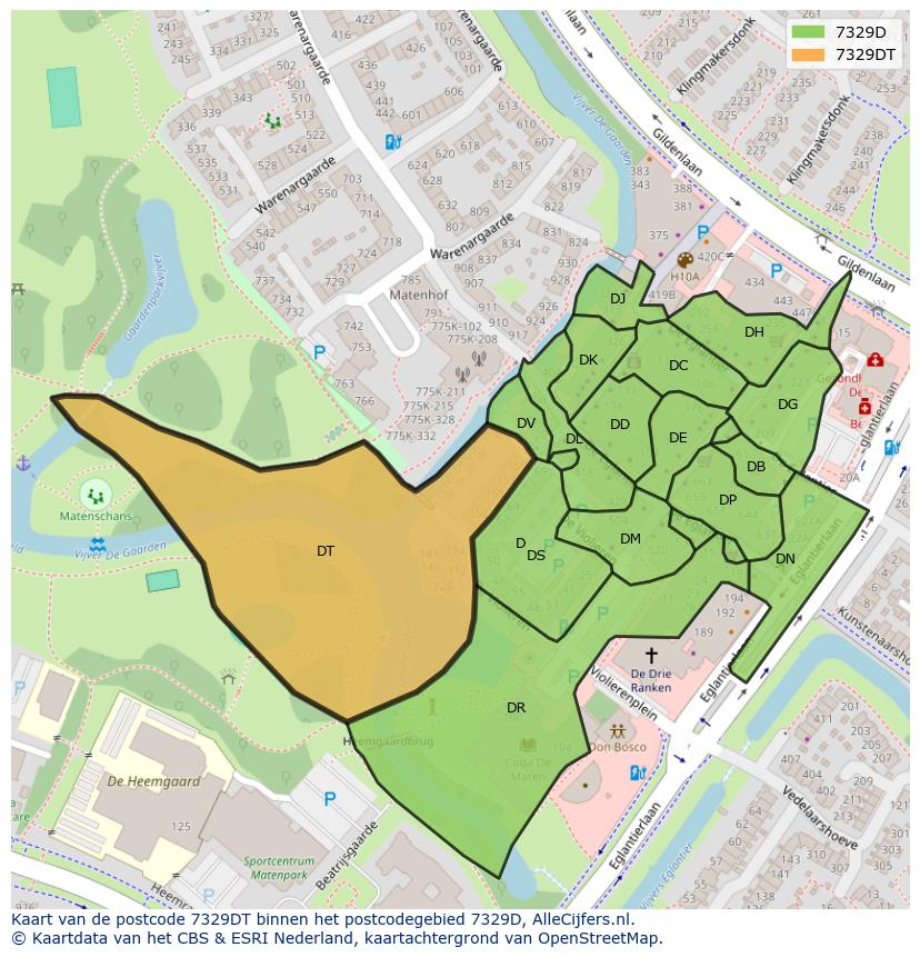 Afbeelding van het postcodegebied 7329 DT op de kaart.