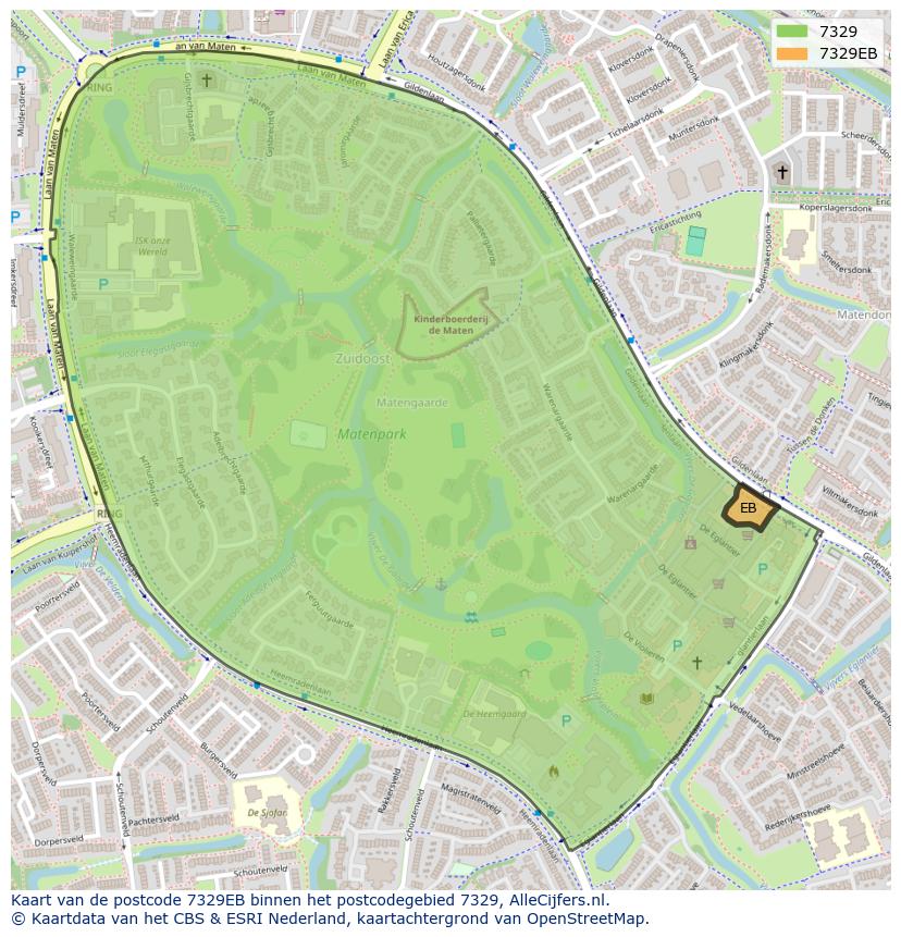 Afbeelding van het postcodegebied 7329 EB op de kaart.