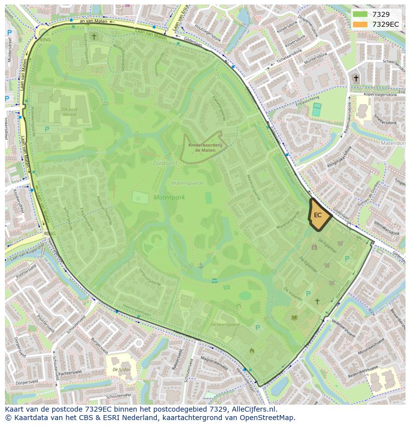 Afbeelding van het postcodegebied 7329 EC op de kaart.