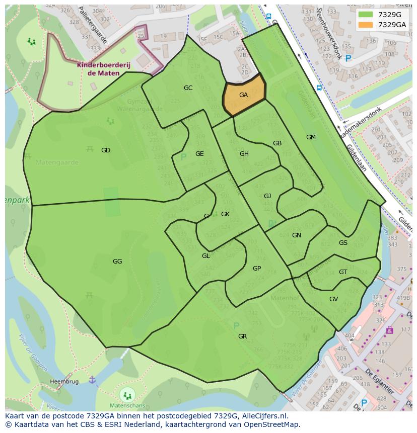 Afbeelding van het postcodegebied 7329 GA op de kaart.