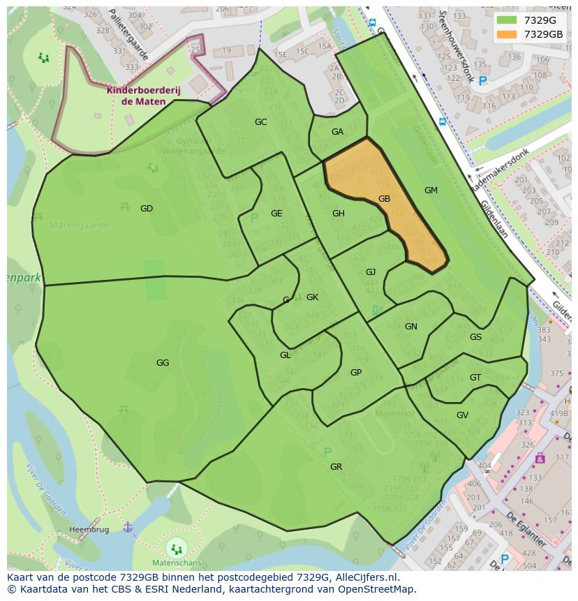 Afbeelding van het postcodegebied 7329 GB op de kaart.