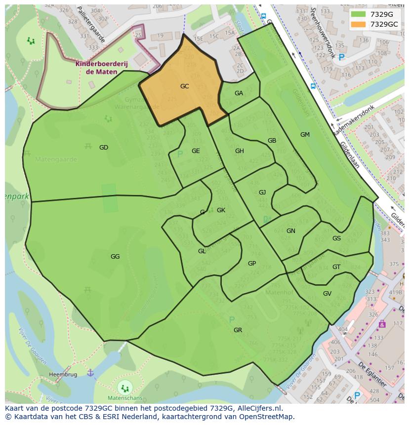 Afbeelding van het postcodegebied 7329 GC op de kaart.