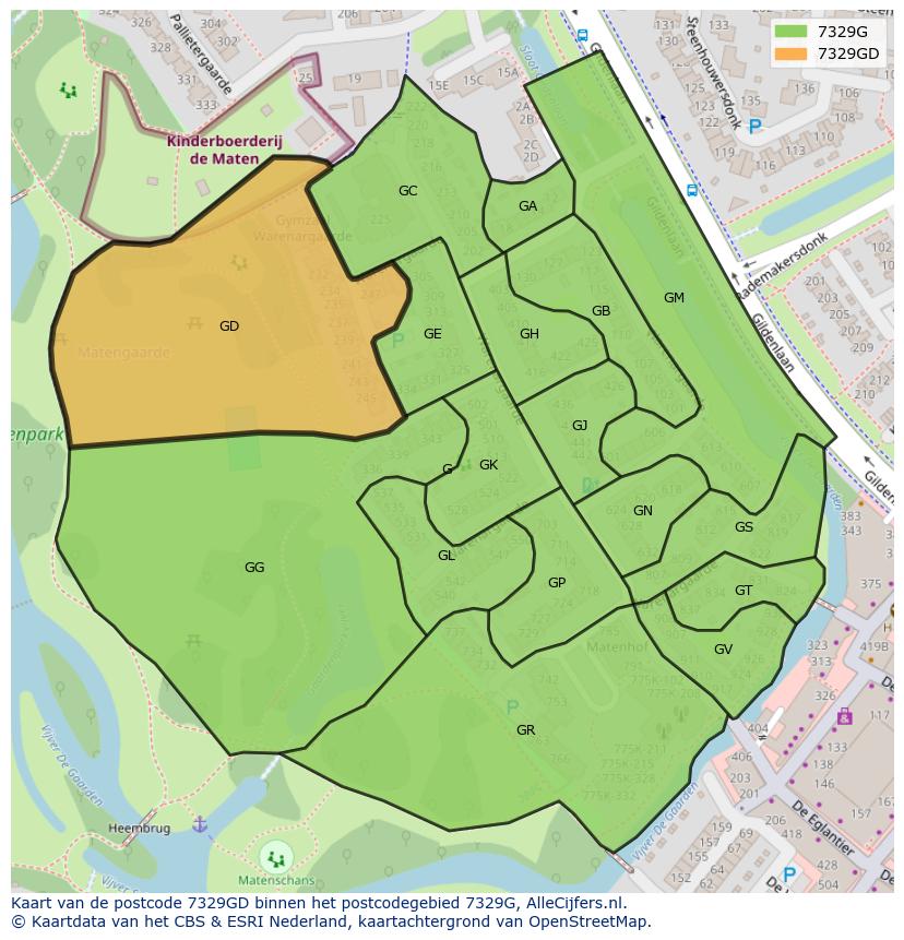 Afbeelding van het postcodegebied 7329 GD op de kaart.