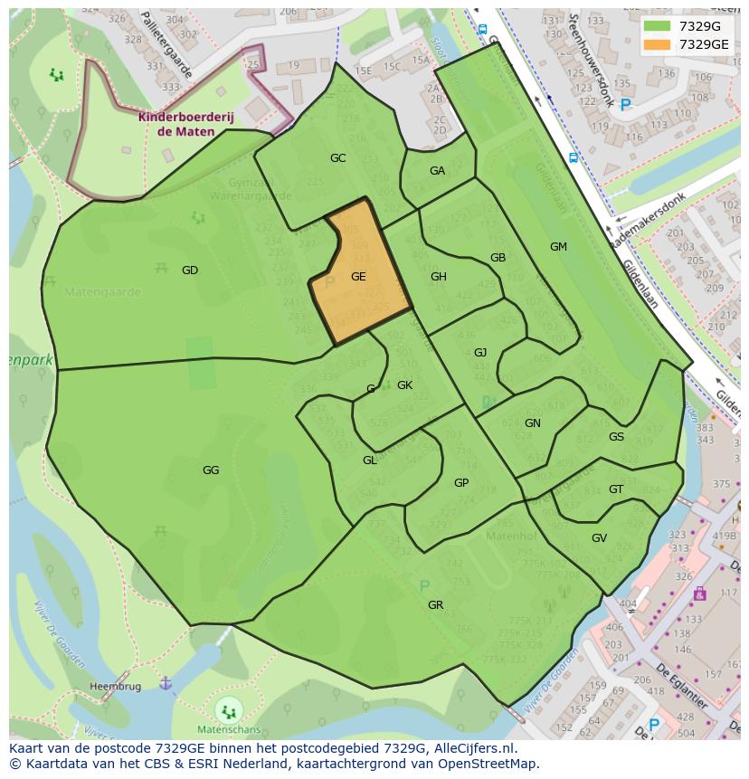 Afbeelding van het postcodegebied 7329 GE op de kaart.
