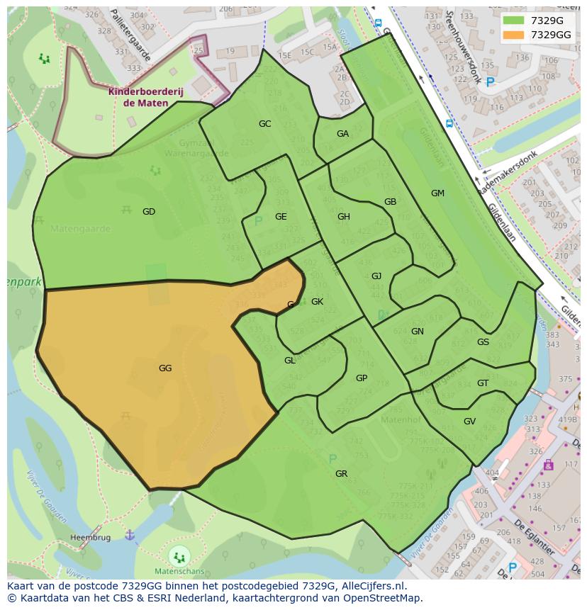 Afbeelding van het postcodegebied 7329 GG op de kaart.