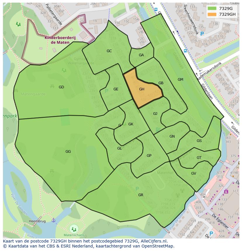 Afbeelding van het postcodegebied 7329 GH op de kaart.