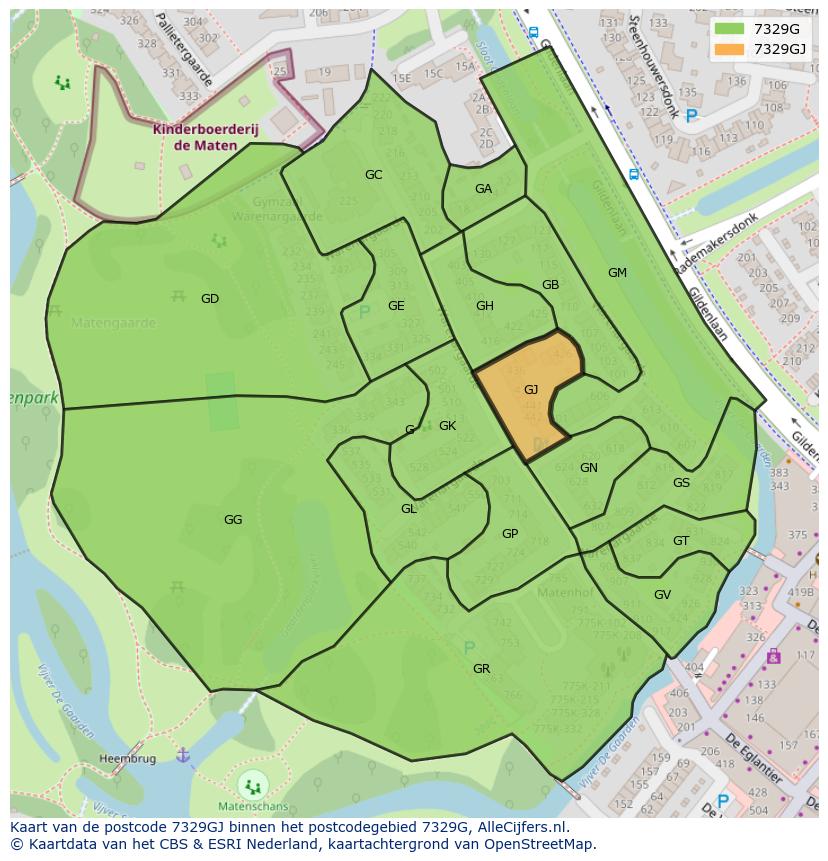 Afbeelding van het postcodegebied 7329 GJ op de kaart.