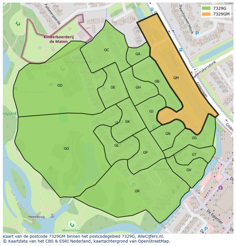 Afbeelding van het postcodegebied 7329 GM op de kaart.